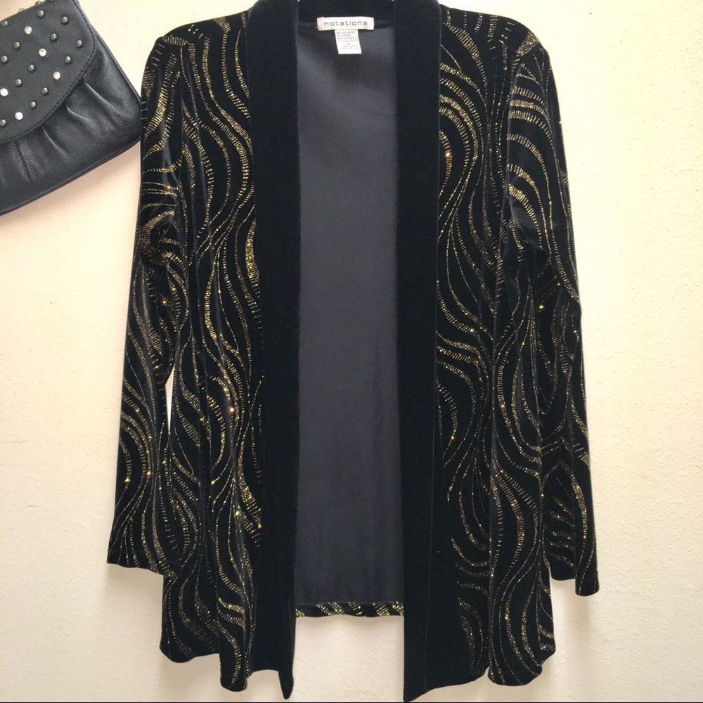 Vintage NOTATIONS Black Velvet w/ Gold Jacket Size Medium